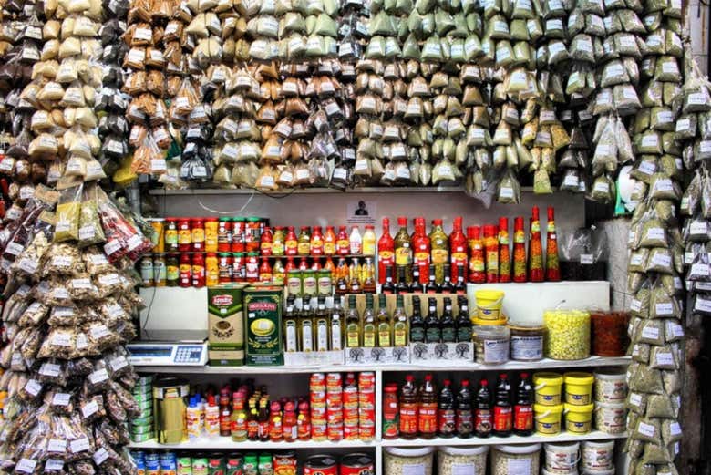 A market stall selling spices in Sao Paulo
