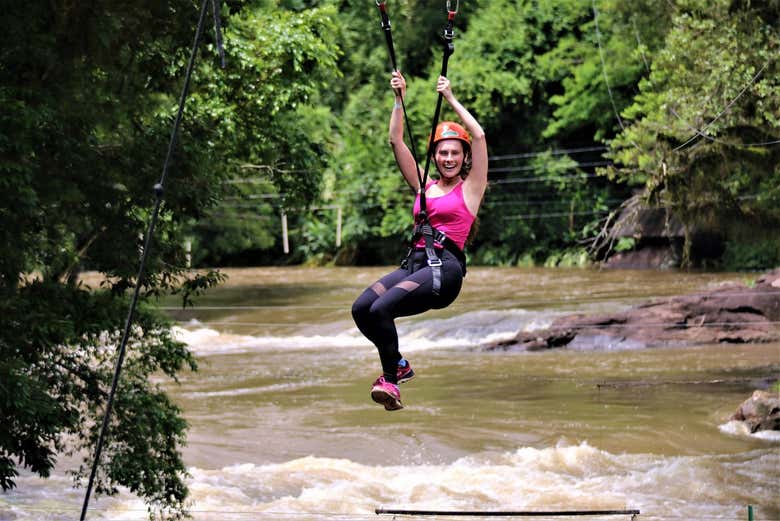 Enjoying the zip line activity
