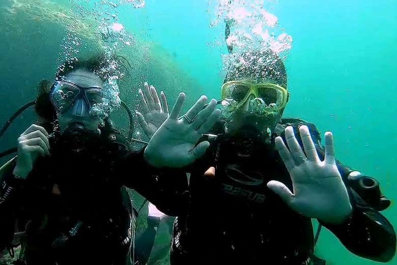 Enjoying the introduction to scuba diving!