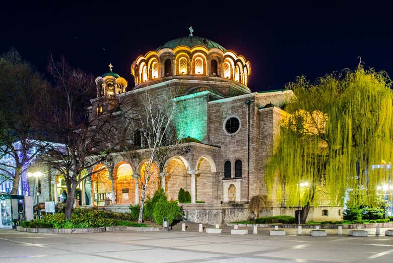 Moschea di Sofia illuminata di sera