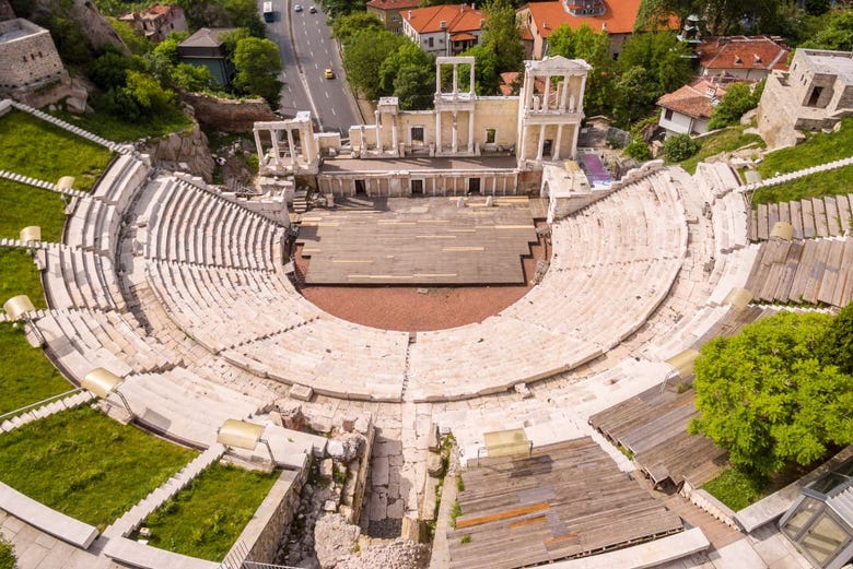 Visitando el teatro romano de Plovdiv