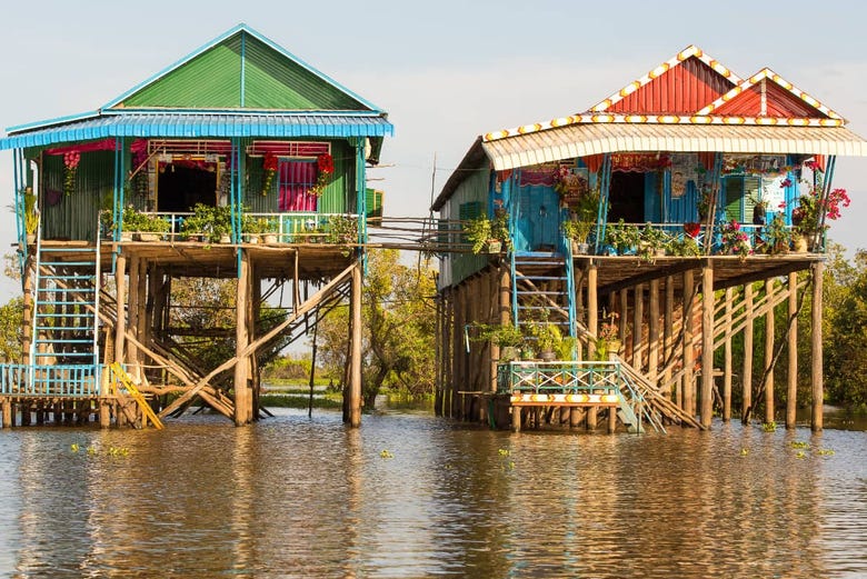 Traditional stilt houses on Tonlé Sap Lake