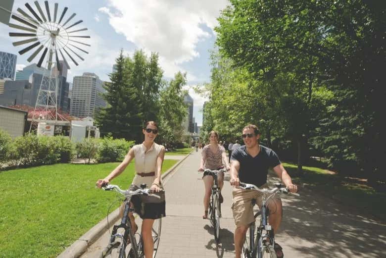 Cycling in downtown Calgary