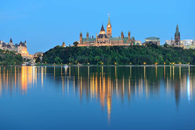 Ottawa at night with the Parliament in the background