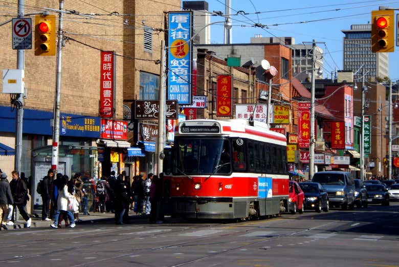 The tram passing through Chinatown