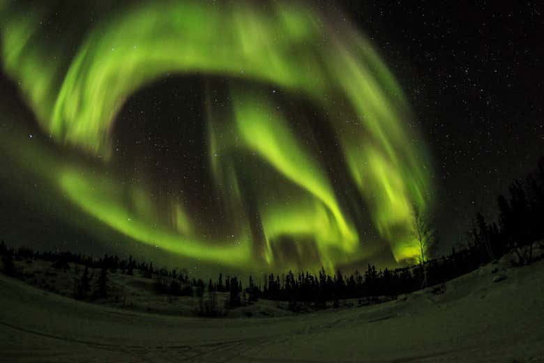 Aurora boreal en los cielos de Canadá