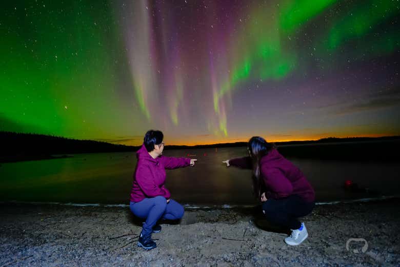 Baile de luzes no céu noturno de Yellownife