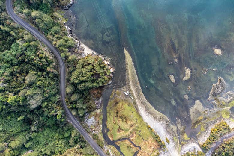 Vista aérea del estuario de Reloncaví