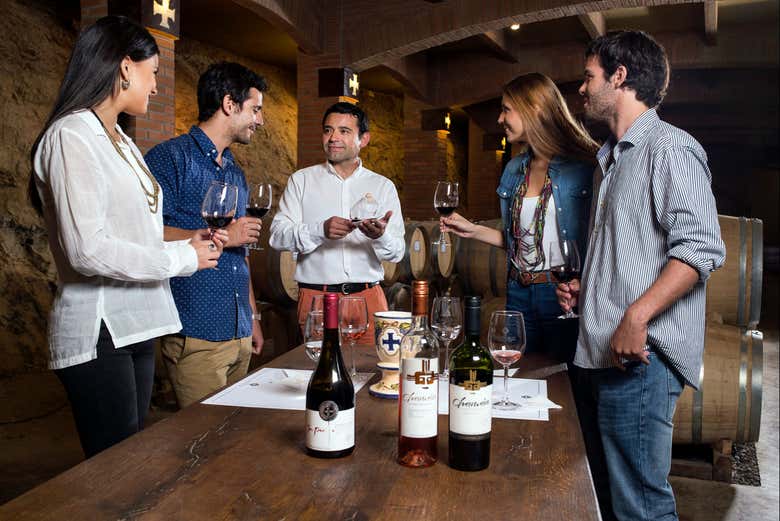 Disfrutando de la cata de vinos en Viña Santa Cruz