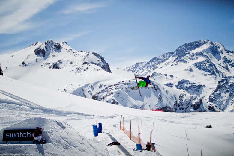 Practicando snowbaord en Valle Nevado