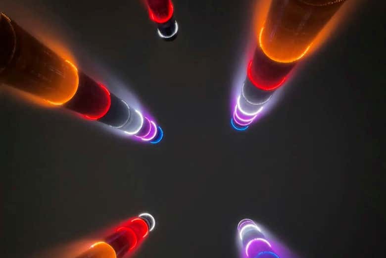 As fontes de bambu vistas de baixo