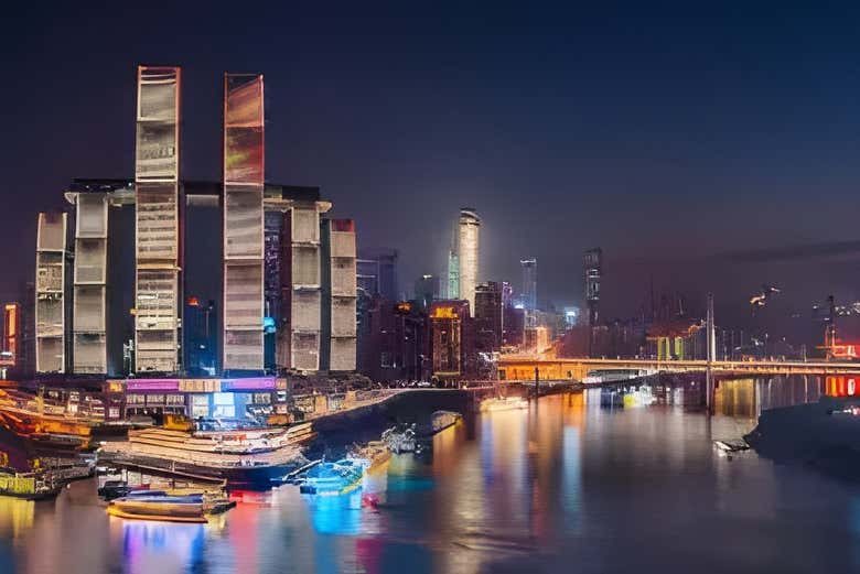 Chaotianmen et la ligne d'horizon de la ville de Chongqing