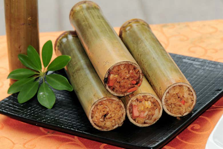 Traditional rice-filled bamboo canes