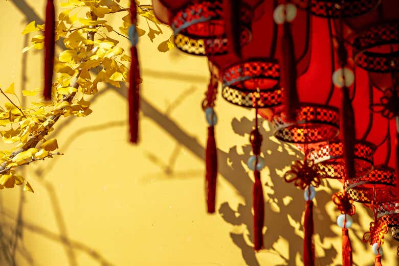 Decorações no Templo do Buda de Jade