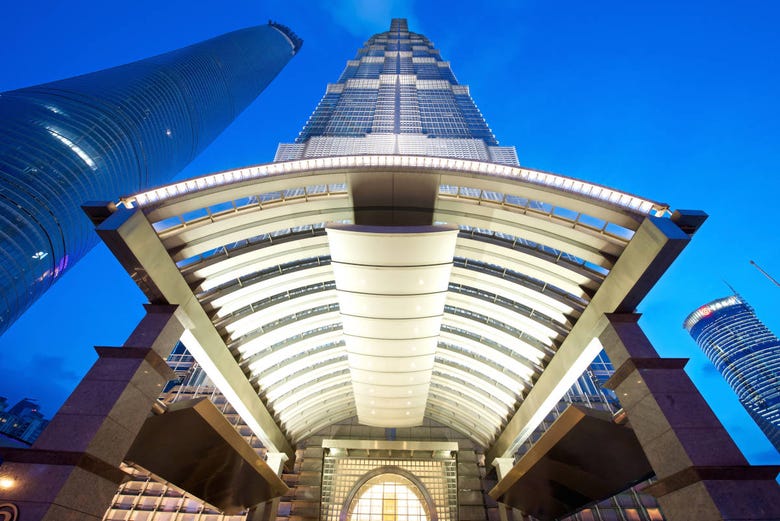 The exterior architecture of Jin Mao Tower