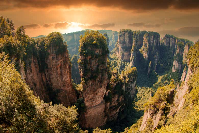 Pôr do sol no Parque Florestal de Zhangjiajie