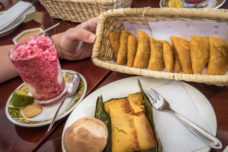 Tasting typical Colombian dishes