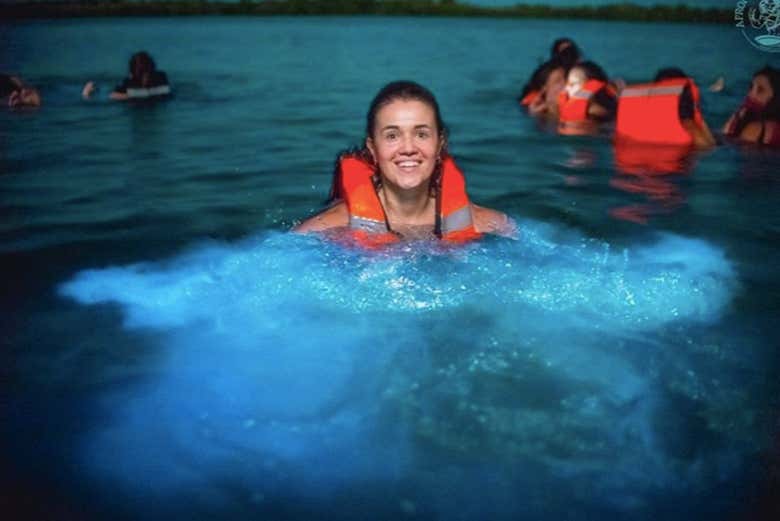 Swimming among glowing plankton in the Caribbean