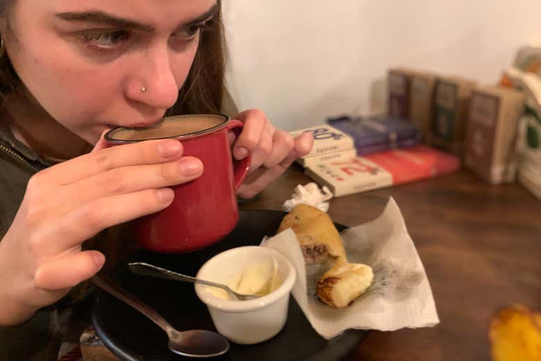 Tasting a chocolate in a cup