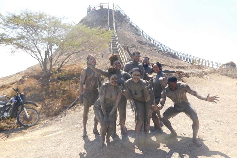 Covered in mud in front of the Totumo Volcano