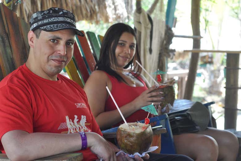 Sipping on a nice cold coconut