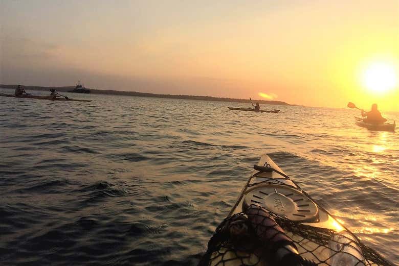 Kayaking at sunset in the Caribbean