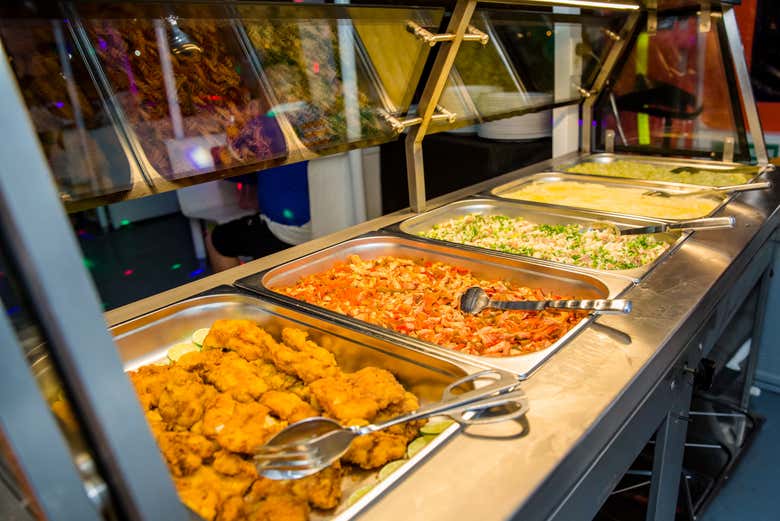 Indulge in a buffet meal on board