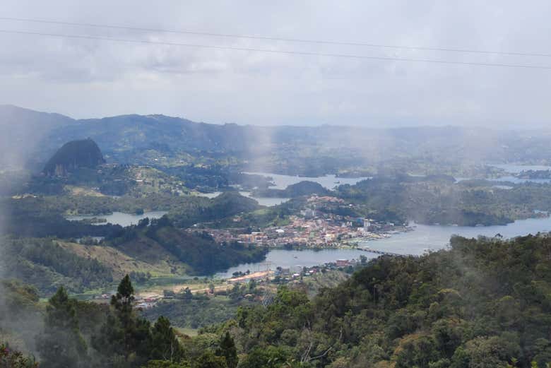 Enjoy the moody vibes of Guatapé on a cloudy day