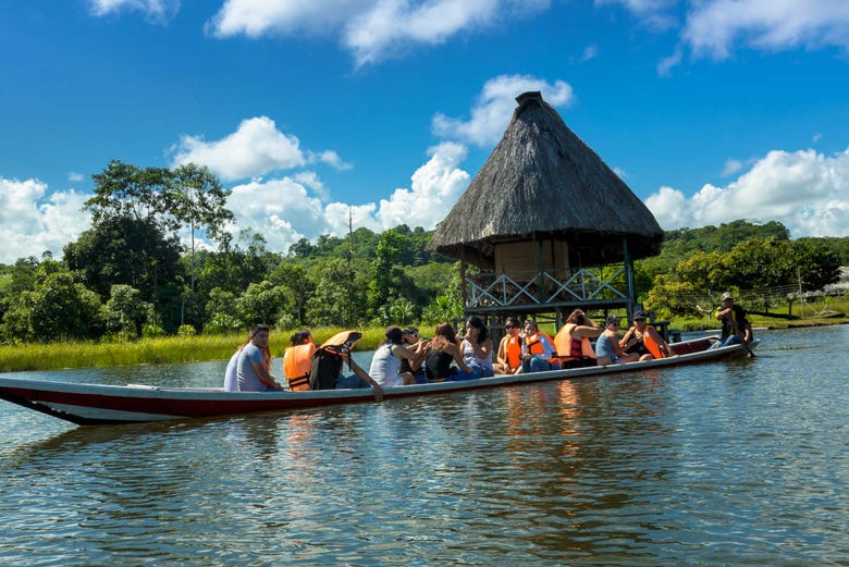 Enjoying the canoe trip on the Amazon
