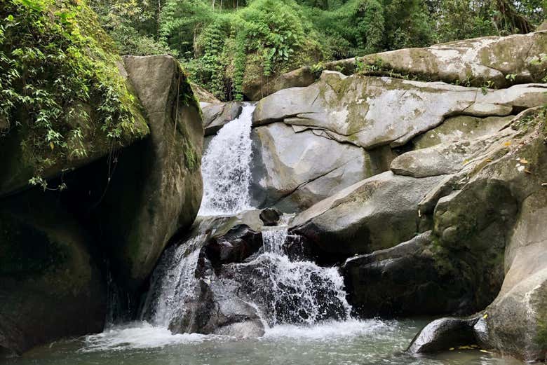 Rest at a relaxing waterfall in nature