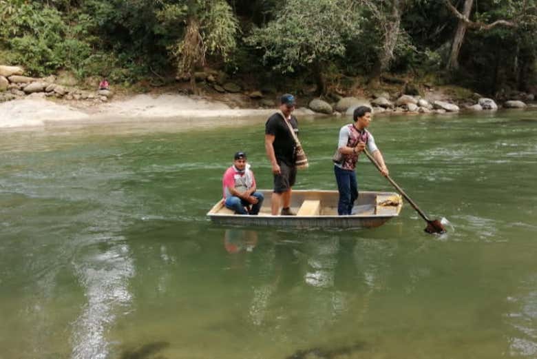 Taking a boat across the river