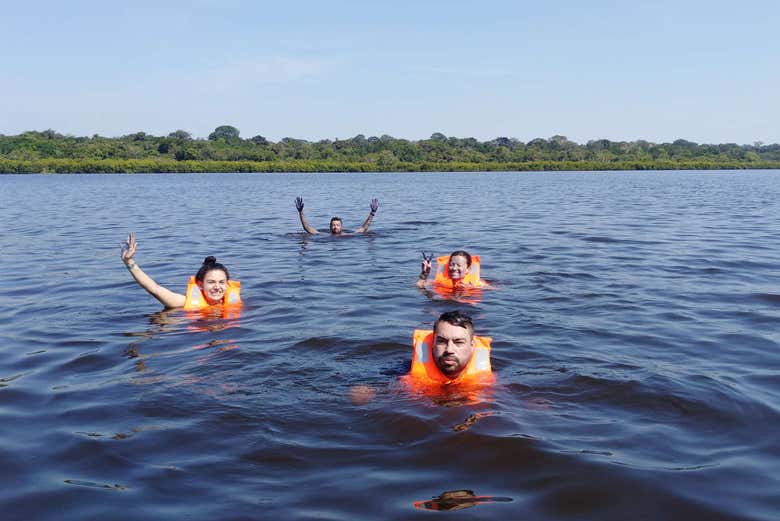 Enjoying a dip in the lake