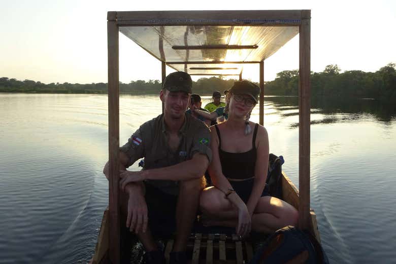 A boat trip on the lake at sunset