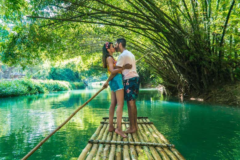 Romantic bamboo raft ride