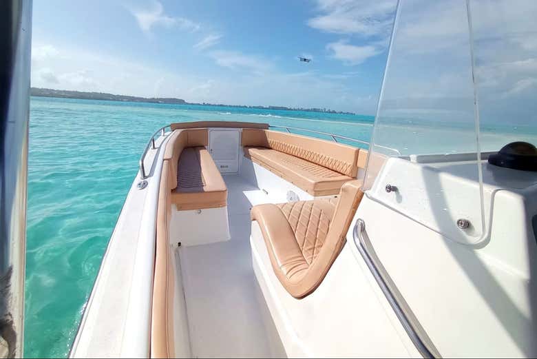 Views of the tranquil blue water from the boat