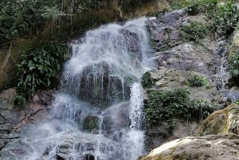 Contemplando uma das cascatas do rio Minca