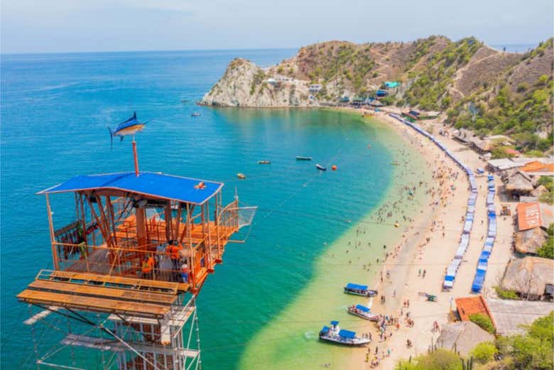 Panorâmica de Playa Blanca e da tirolesa