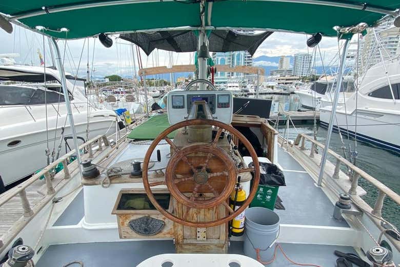 Board the ship at the harbour