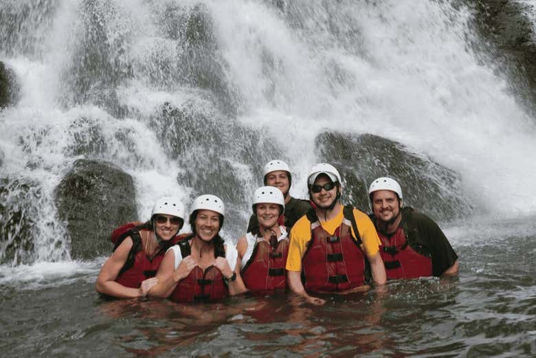 Next to the waterfall