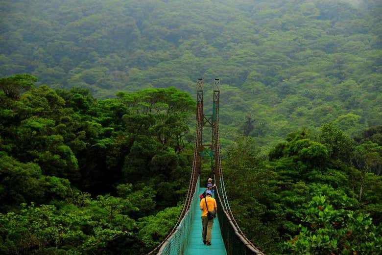 Atravesando una de las pasarelas de Monteverde