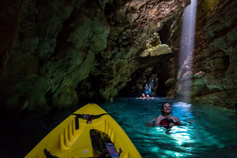 Taking a dip inside one of the caves