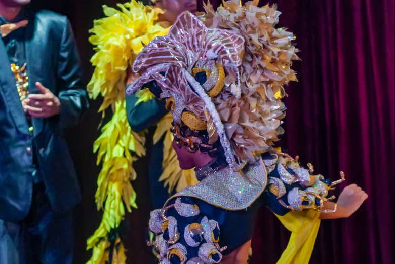 Una bailarina del show con un traje de lo más espectacular
