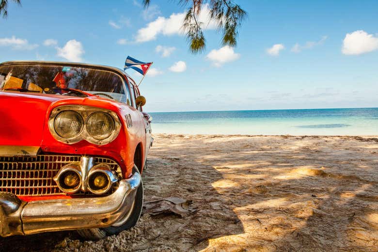 Riding a classic car around Varadero
