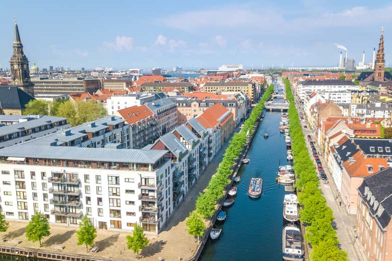Vista aérea de uno de los canales de Copenhague