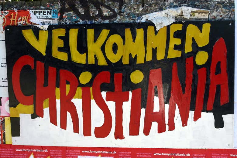 Cartaz de boas-vindas à Cidade Livre de Christiana