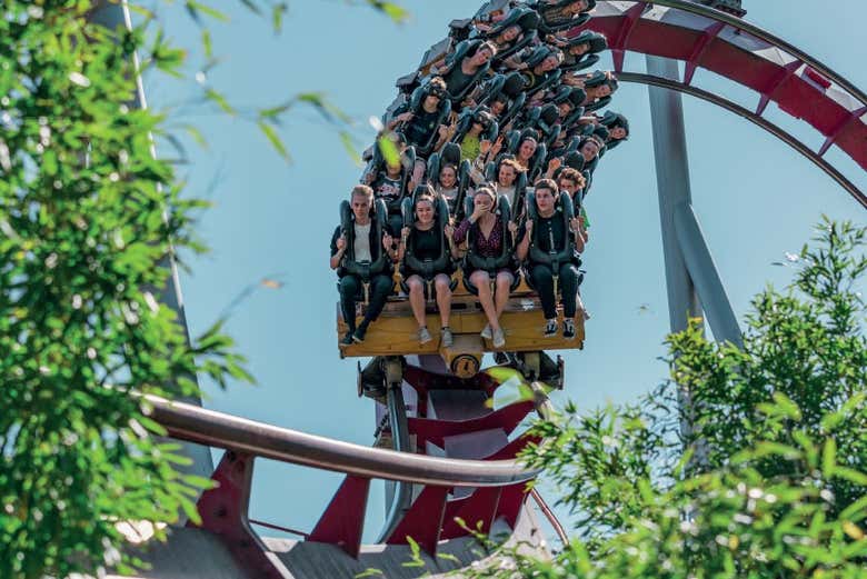 People enjoying the roller coaster in Copenhagen