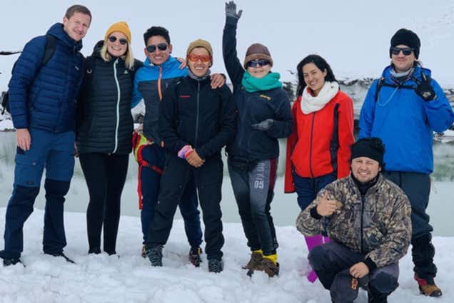 Group photo at the frozen lagoon