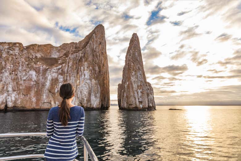Admiring the rocky landscape from the boat