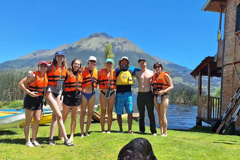 Take a group picture on this canoe adventure!