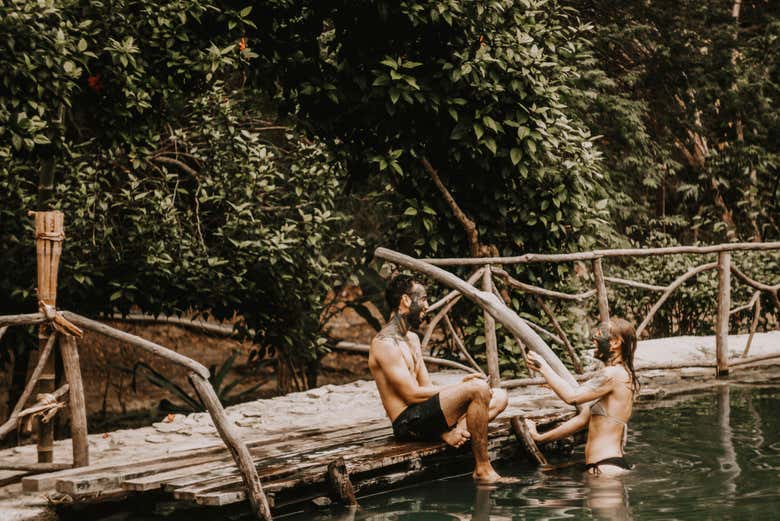 Taking a dip in the Agua Blanca community